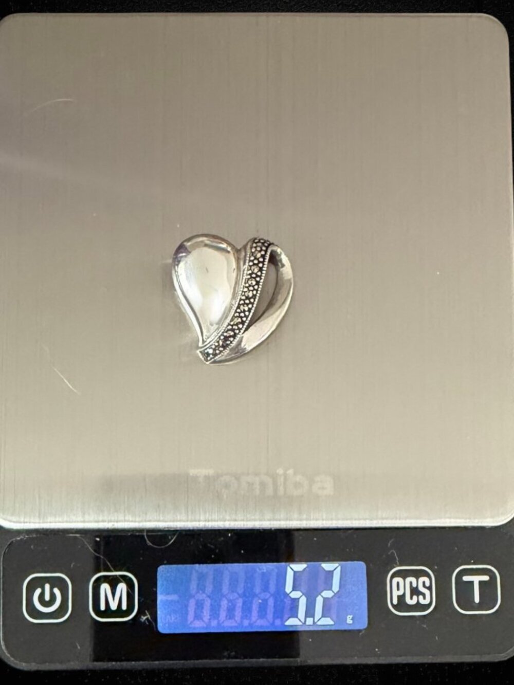 Vintage 925 Sterling Silver Marcasite Heart Slide Pendant Enhancer 5.2g - Picture 5 of 7
